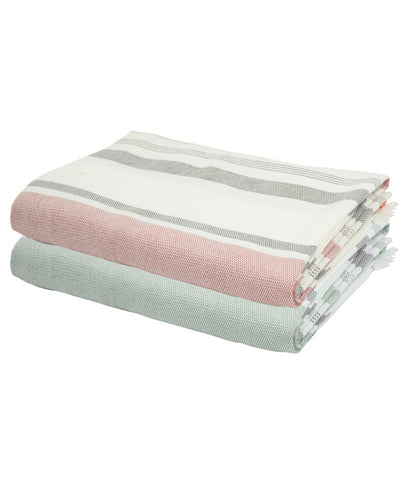 Merlot Mauve and Forest Green Cambric Multi-Stripe Bath Towels | 60 x 30 inches