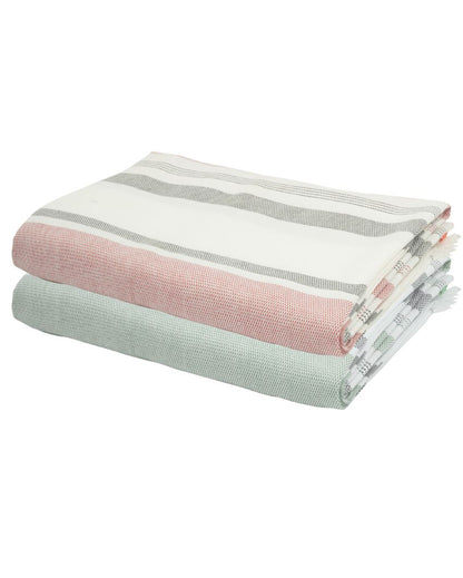 Merlot Mauve and Forest Green Cambric Multi-Stripe Bath Towels | 60 x 30 inches