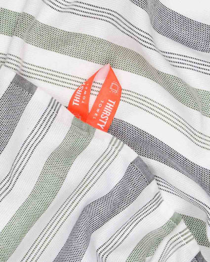 Merlot Mauve and Forest Green Cambric Multi-Stripe Bath Towels | 60 x 30 inches