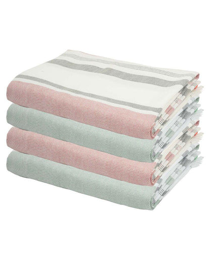 Merlot Mauve and Forest Green Cambric Multi-Stripe Bath Towels | 60 x 30 inches