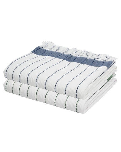 Forest Green and Denim Blue Cambric Pin-Stripe Bath Towels | 60 x 30 inches