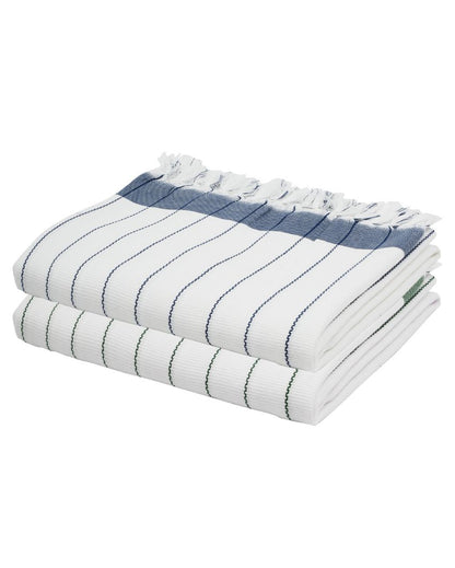 Forest Green and Denim Blue Cambric Pin-Stripe Bath Towels | 60 x 30 inches