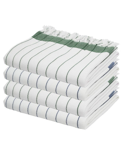 Forest Green and Denim Blue Cambric Pin-Stripe Bath Towels | 60 x 30 inches