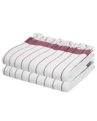Denim Blue and Merlot Mauve Cambric Pin-Stripe Bath Towels | 60 x 30 inches