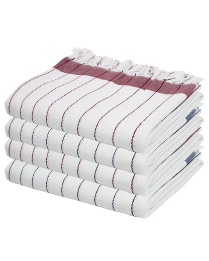 Denim Blue and Merlot Mauve Cambric Pin-Stripe Bath Towels | 60 x 30 inches