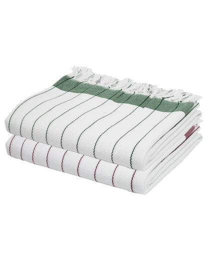 Soft Merlot Mauve and Forest Green Cambric Pin-Stripe Bath Towels | 60 x 30 inches