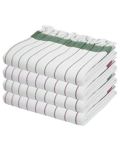 Soft Merlot Mauve and Forest Green Cambric Pin-Stripe Bath Towels | 60 x 30 inches