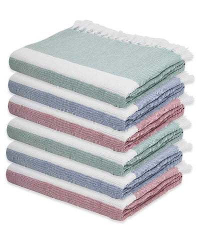 Multicolor Cambric Solid Bath Towels | Set Of 6 | 60 x 30 inches