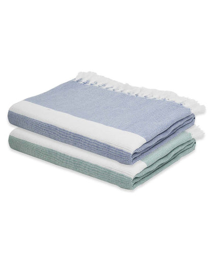 Solid Forest Green and Denim Blue Cambric Bath Towels | 60 x 30 inches