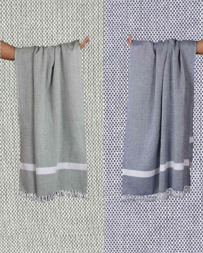 Solid Forest Green and Denim Blue Cambric Bath Towels | 60 x 30 inches