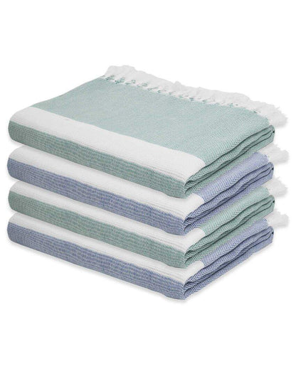 Solid Forest Green and Denim Blue Cambric Bath Towels | 60 x 30 inches