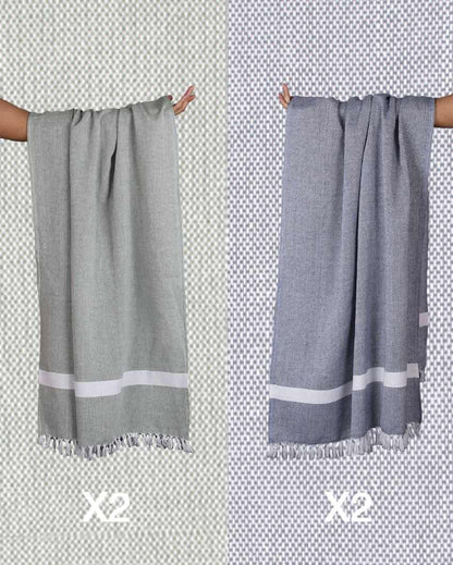 Solid Forest Green and Denim Blue Cambric Bath Towels | 60 x 30 inches