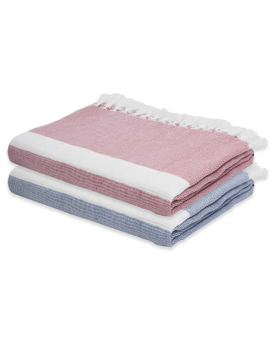 Solid Denim Blue and Merlot Mauve Cambric Bath Towels | 60 x 30 inches