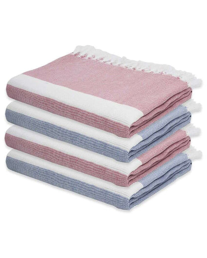 Solid Denim Blue and Merlot Mauve Cambric Bath Towels | 60 x 30 inches