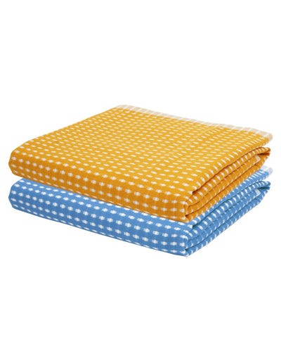 Summer Yellow and Persian Blue Honey Comb Bath Towels | 60 x 30 inches