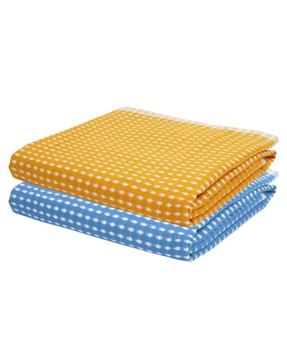 Summer Yellow and Persian Blue Honey Comb Bath Towels | 60 x 30 inches