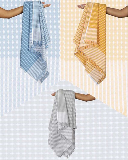 Multicolor Honey Comb Bath Towels | Set Of 6 | 60 x 30 inches
