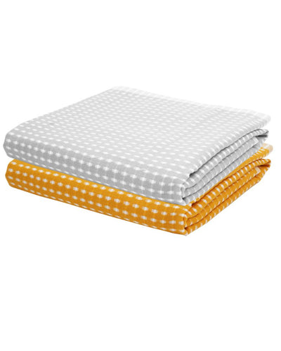 Summer Yellow and Steel Grey Honey Comb Bath Towels | 60 x 30 inches