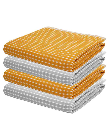Summer Yellow and Steel Grey Honey Comb Bath Towels | 60 x 30 inches
