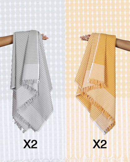 Summer Yellow and Steel Grey Honey Comb Bath Towels | 60 x 30 inches