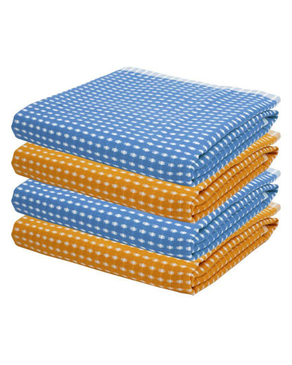 Summer Yellow and Persian Blue Honey Comb Bath Towels | 60 x 30 inches