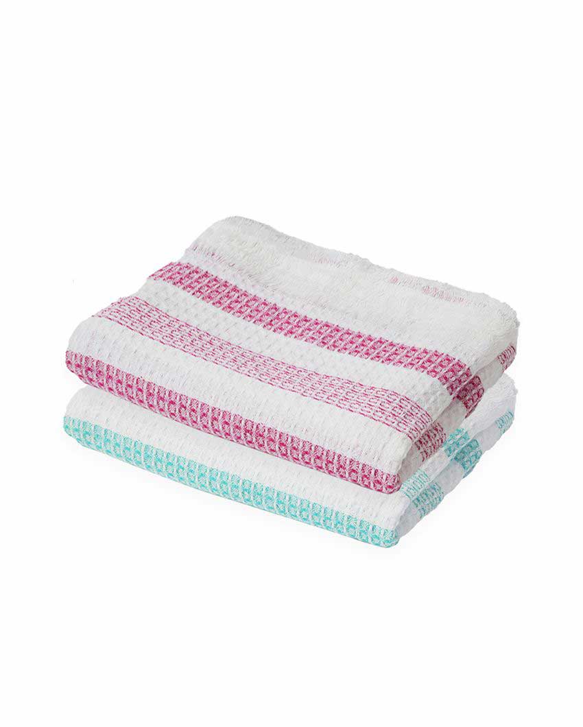Soft Cotton Stripe Waffle Weave Bath Towels | Set Of 2 | 55 x 28 inches