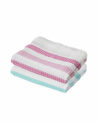 Soft Cotton Stripe Waffle Weave Bath Towels | Set Of 2 | 55 x 28 inches