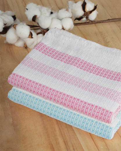 Soft Cotton Stripe Waffle Weave Bath Towels | Set Of 2 | 55 x 28 inches