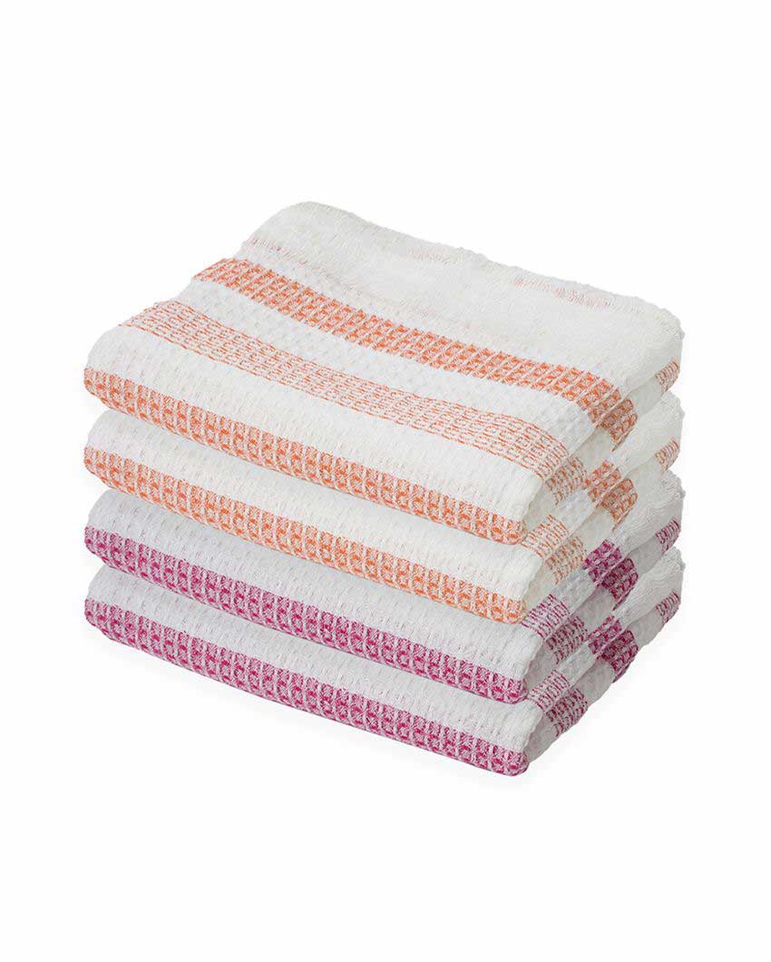 Plush Stripe Waffle Weave Cotton Towels | Set Of 4 | 55 x 28 inches