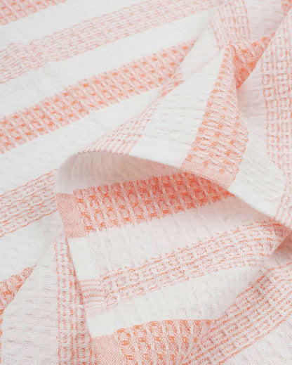 Plush Stripe Waffle Weave Cotton Towels | Set Of 4 | 55 x 28 inches