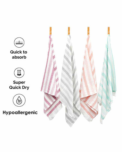Plush Stripe Waffle Weave Cotton Towels | Set Of 4 | 55 x 28 inches
