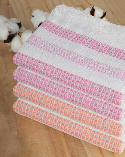 Plush Stripe Waffle Weave Cotton Towels | Set Of 4 | 55 x 28 inches