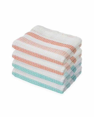 Everyday Stripe Waffle Weave Cotton Towels | Set Of 4 | 55 x 28 inches