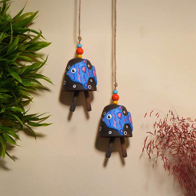 Beautiful Design Terracotta Big Fish Bell Hangings | Set of 2 | 3 x 3 inches