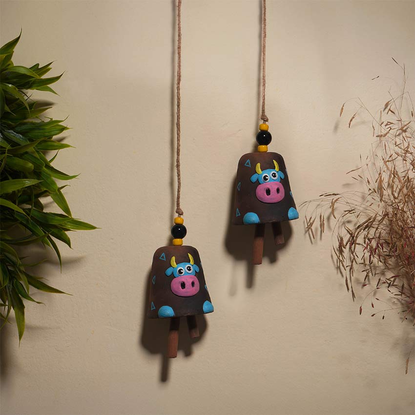 Beautiful Design Terracotta Cow Bell Hangings | Set of 2 | 3 x 3 inches