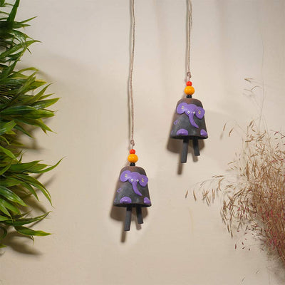 Beautiful Design Terracotta Elephant Bell Hangings | Set of 2 | 3 x 3 inches