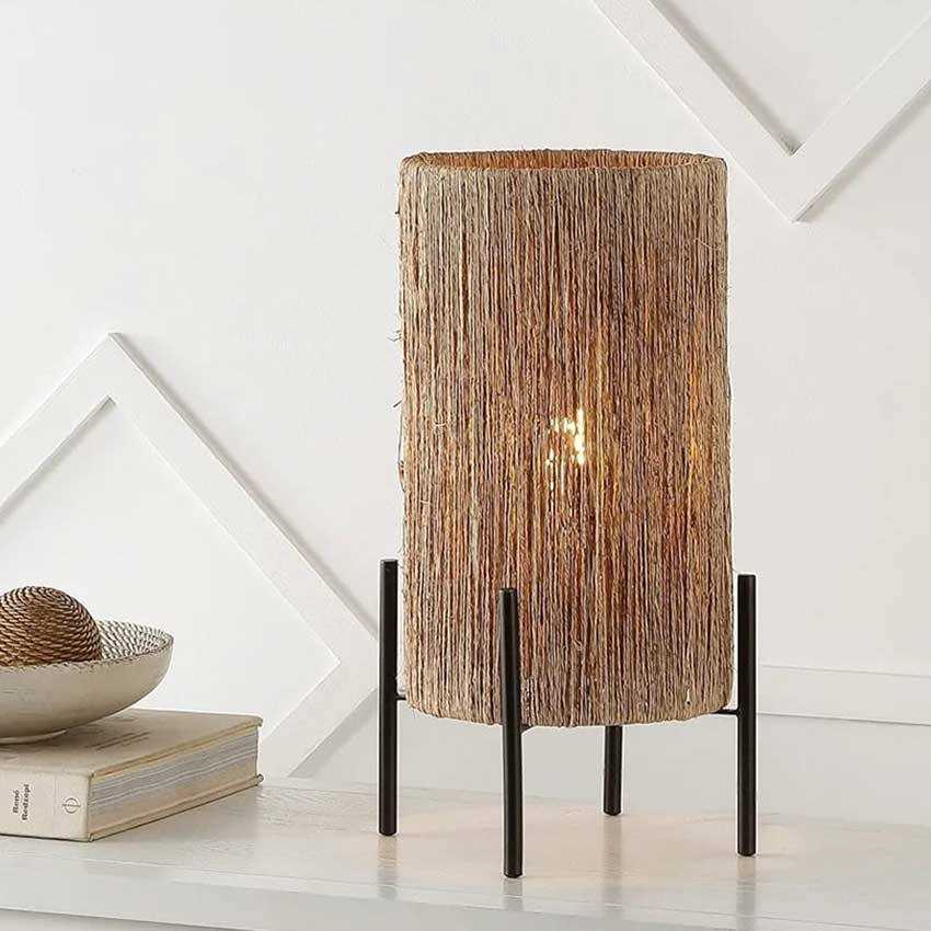 Aurora Jute Brown & Black Pillar Table Lamp With Wire and Accessories