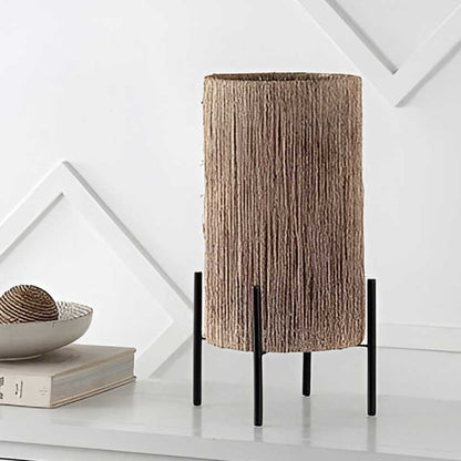 Aurora Jute Brown & Black Pillar Table Lamp With Wire and Accessories