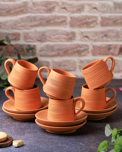 Terracotta Nawabi Tea Cups with Saucers | 12 Pieces