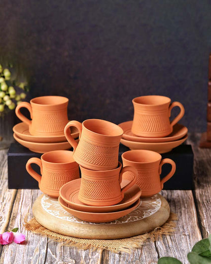Terracotta Royal Tea Cups with Saucers | 12 Pieces