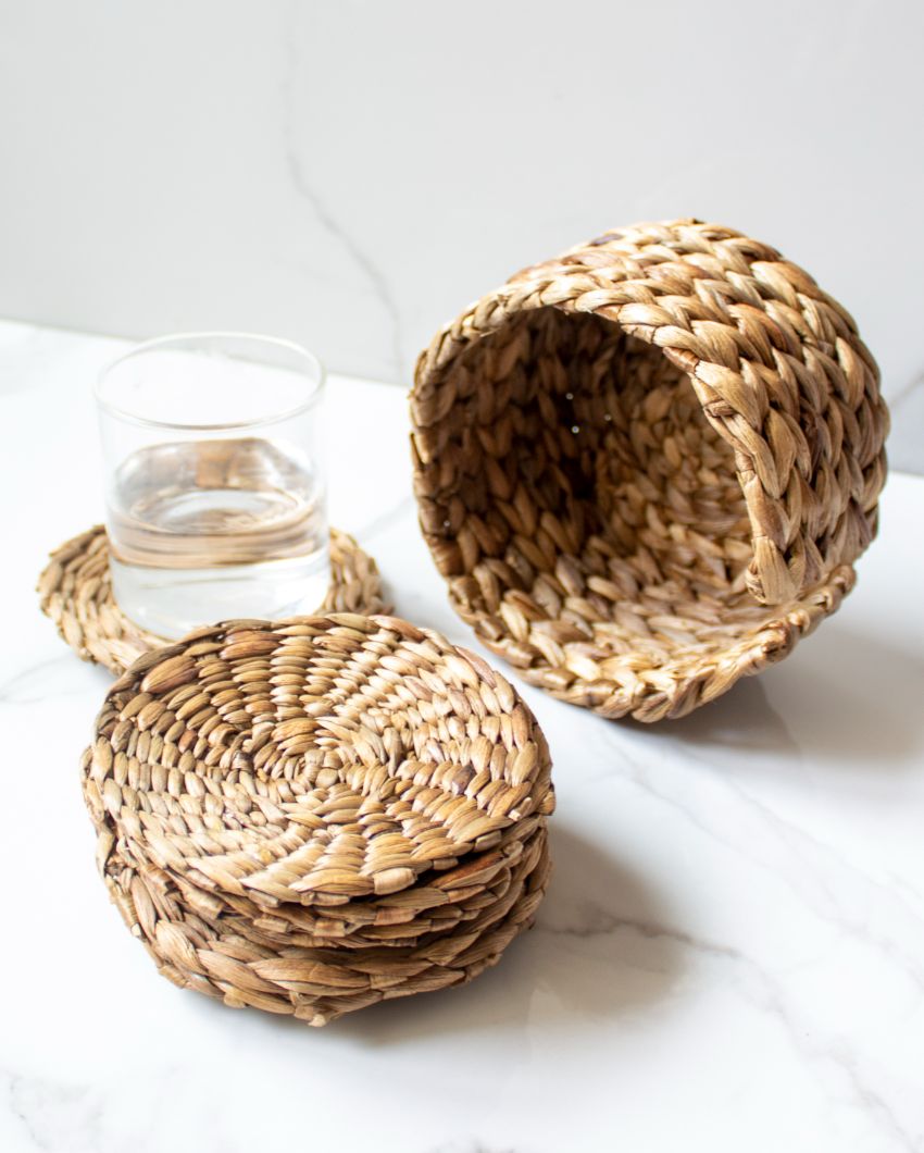 Handcrafted Elegant Weaver 6 Coasters with Holder | 5 x 3 inches