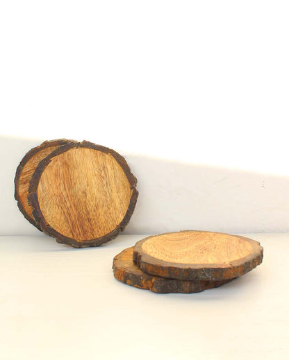 Handcrafted Wooden Bark Coasters | Set Of 4 | 4 inches