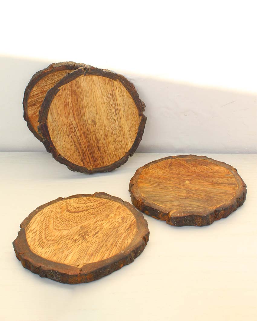 Handcrafted Wooden Bark Coasters | Set Of 4 | 4 inches