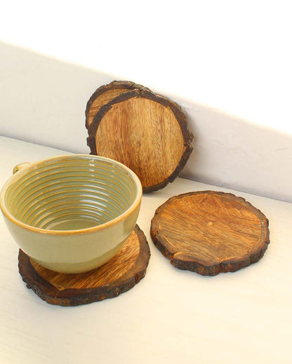 Handcrafted Wooden Bark Coasters | Set Of 4 | 4 inches