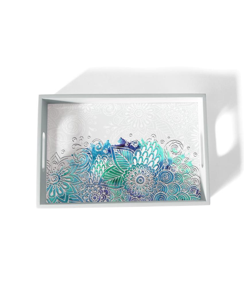 Creative Abstract Flowers Design White Serving Tray