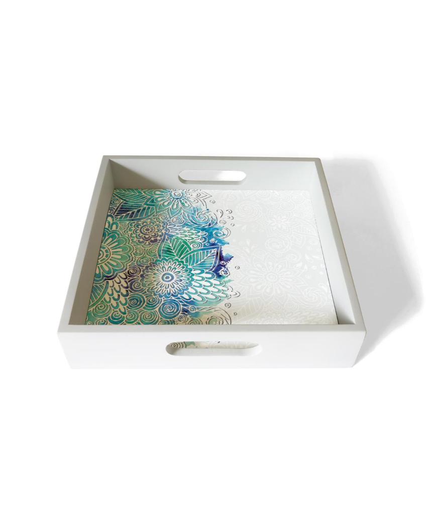 Creative Abstract Flowers Design White Serving Tray