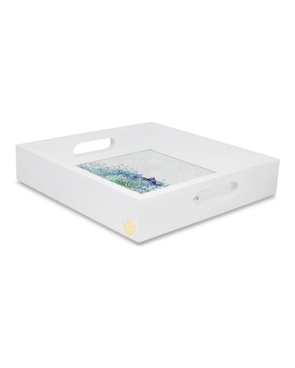 Creative Abstract Flowers Design White Serving Tray