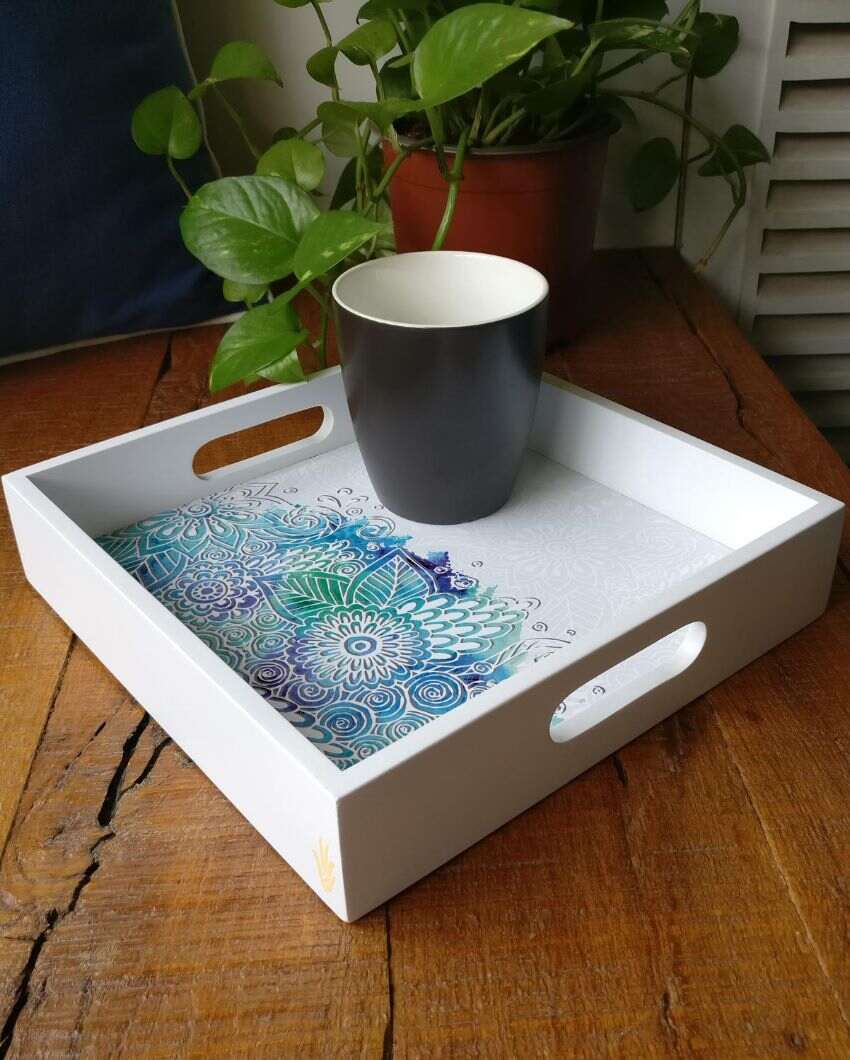 Creative Abstract Flowers Design White Serving Tray