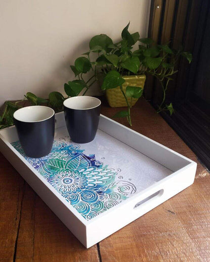 Creative Abstract Flowers Design White Serving Tray