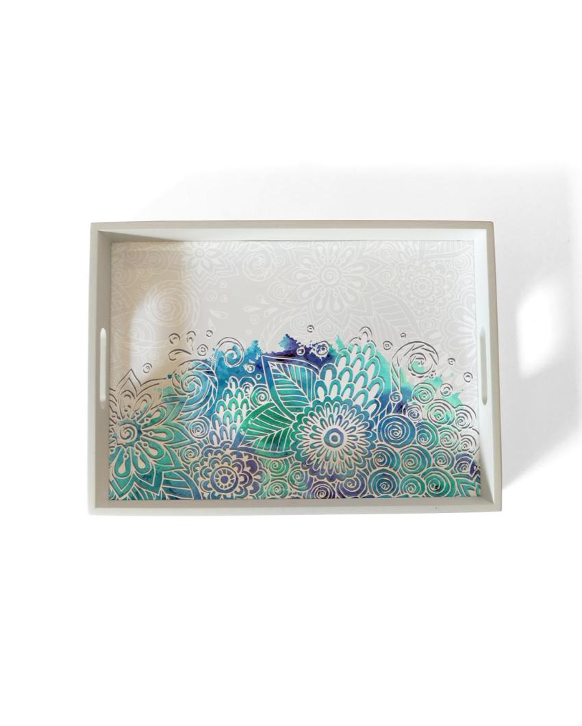 Creative Abstract Flowers Design White Serving Tray